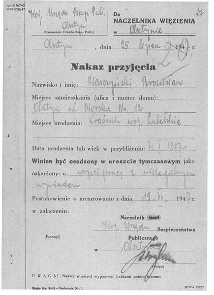 Plik:Bronisław marczyński - represje UB.jpg