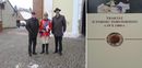 Andrzej Cieślak z Krzysztofem Stachowskim oraz Wiktorem Markiem Leykiem przed konferencją w Muzeum Warmii i Mazur w Olsztynie nt. pokoju toruńskiego, 30 listopada 2016 r.