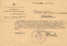 Informacja o przeniesieniu do pracy do Olsztyna (1945 r.)