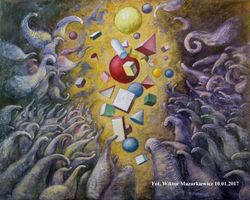 Adoracja form stereometrycznych, 2016, akryl, 72 x 90