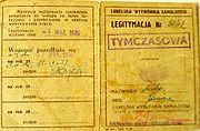 Tymczasowa legitymacja pracownicza Janiny Duliniec - wydana z chwilą wybuchu II wojny światowej. Źródło: Archiwum Janiny Duliniec. Zdjęcie nadesłał Andrzej Cieślak