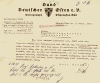 Pismo hitlerowskiego Związku Niemieckiego Wschodu zalecające dyrektorowi szkoły w Brąswałdzie inwigilację Marii Zientary, 1937 r. Źródło: Zbiory WBP w Olsztynie. Zdjęcie nadesłał Andrzej Cieślak