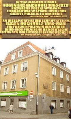 Budynek księgarni i drukarni Buchholza na Starym Mieście w Olsztynie po odbudowie po II wojnie światowej. Źródło: Archiwum Andrzeja Cieślaka